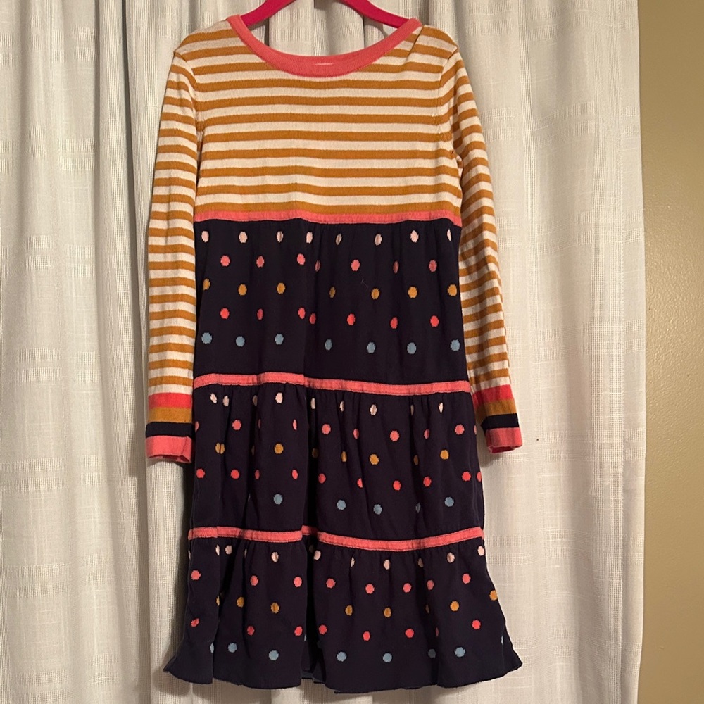 Hanna Andersson Mustard Stripe and Navy Polka Dot Dress